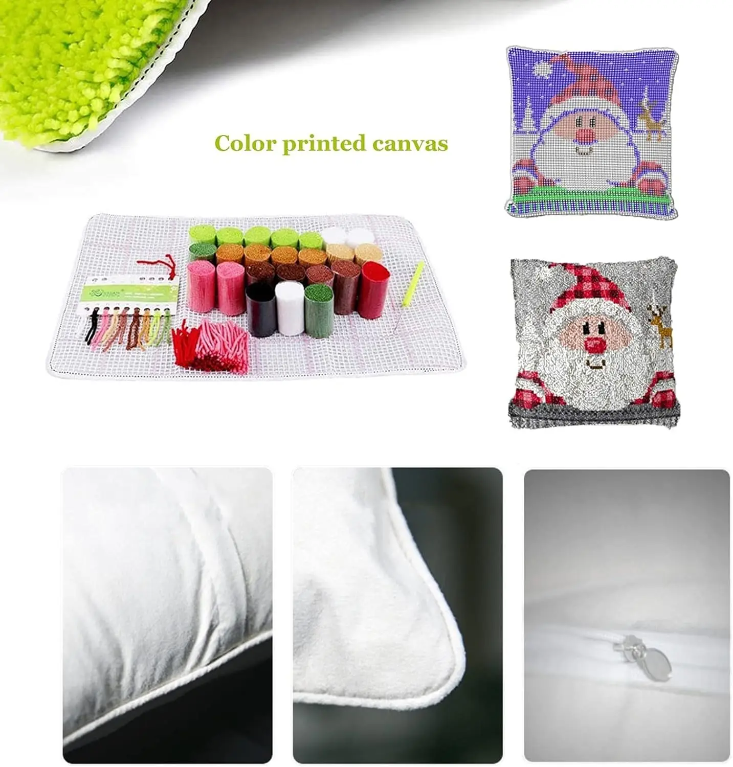Christmas Santa Latch Hook Kits Pillow DIY Handmade Printed Canvas Cushion Latch Hook Kit Christmas Decor