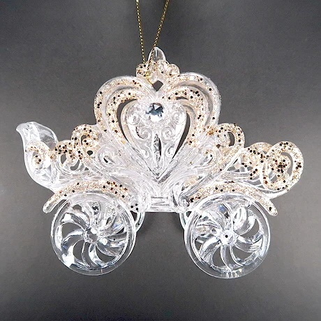 Christmas New Year Decoration Clear with Irrid Plated Acrylic 3D Heart Shape Wagon Ornament