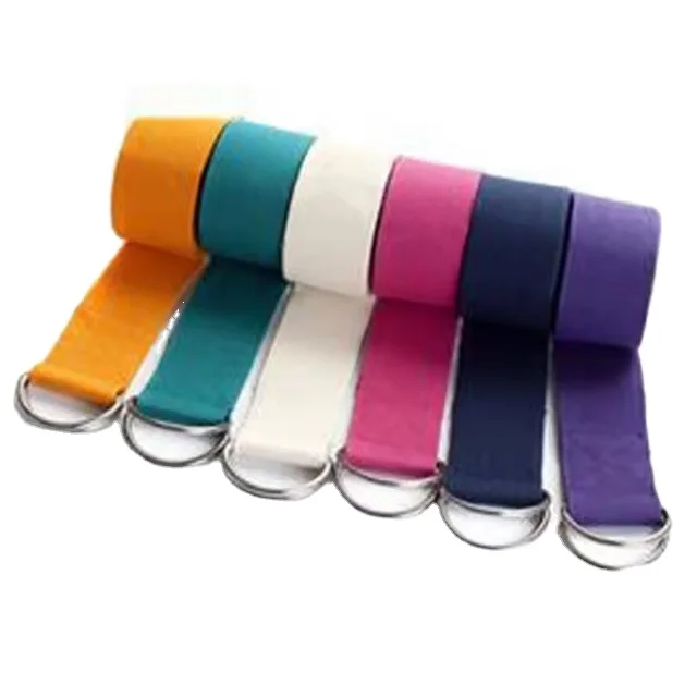 1mm Thickness With Metal D Ring Yoga Exercise Strap 3.8x183cm Organic Cotton Yoga Stritch Strap