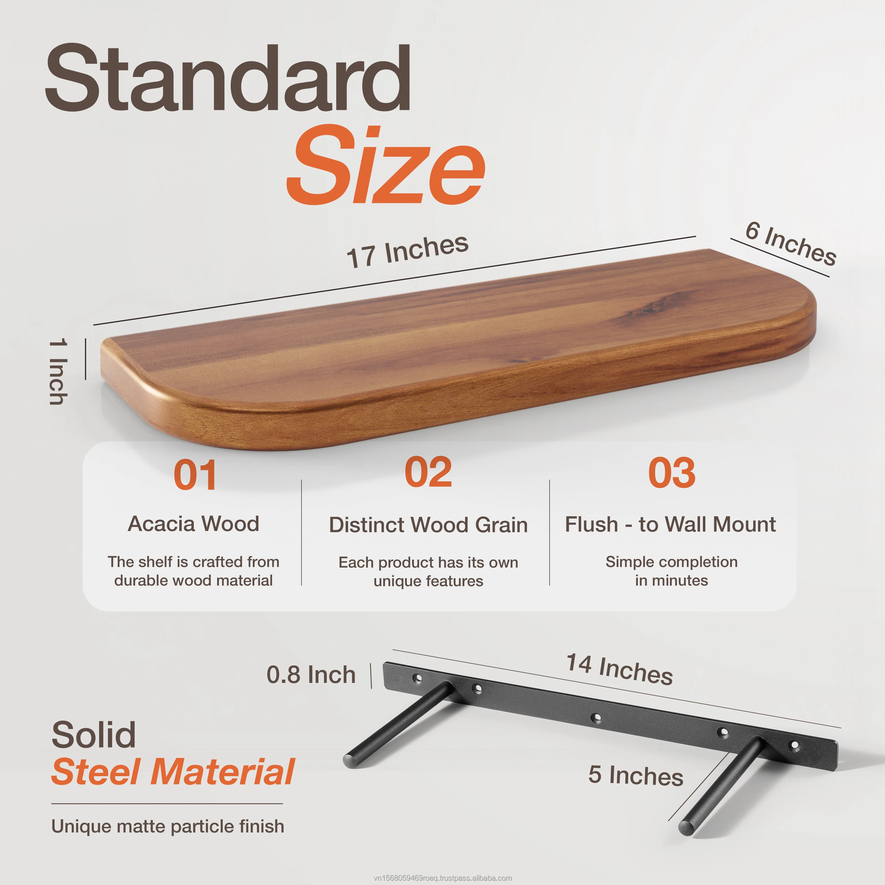 17inches Wall Mount Shelf Floating with U Shaped Metal Brackets Hidden Shelf Bracket Home Decoration Items for Living Room