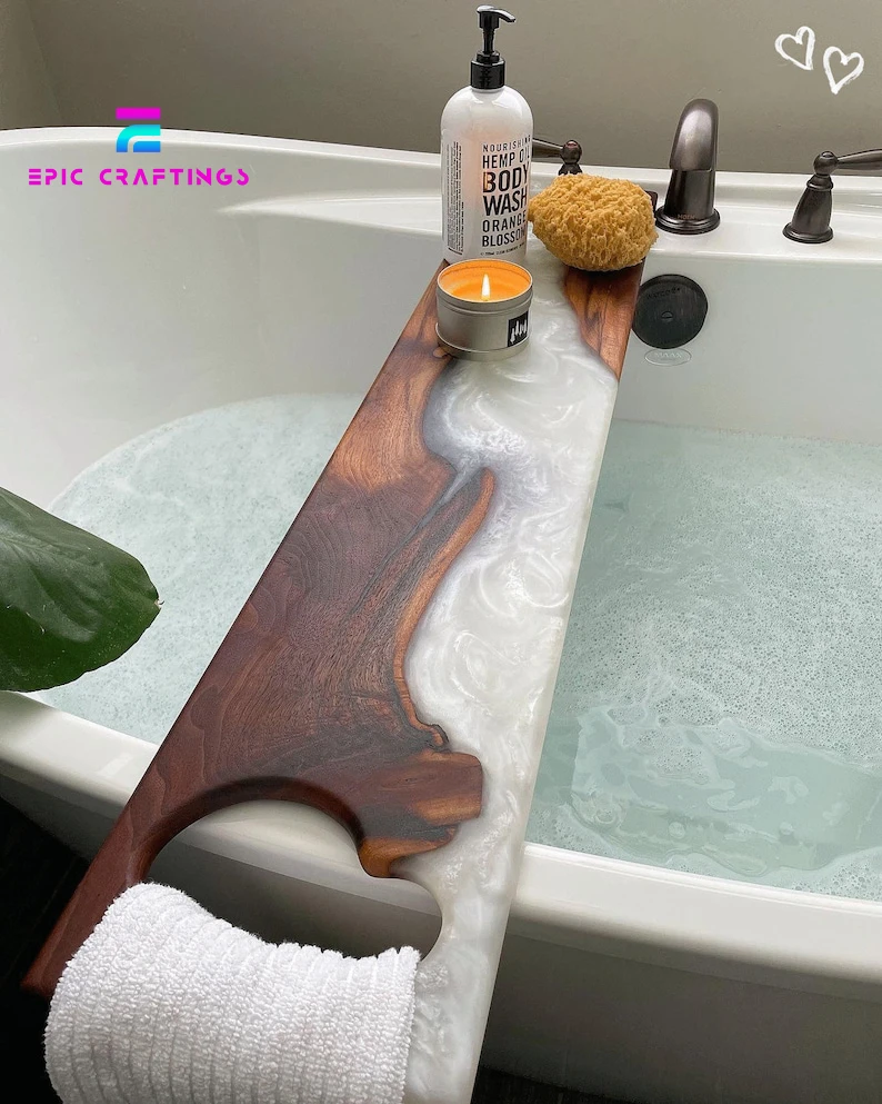 Handmade Relaxing Epoxy Resin Bath Caddy Tray Stylish Eco-friendly Bathroom tub tray Functional Decor Tub Tray