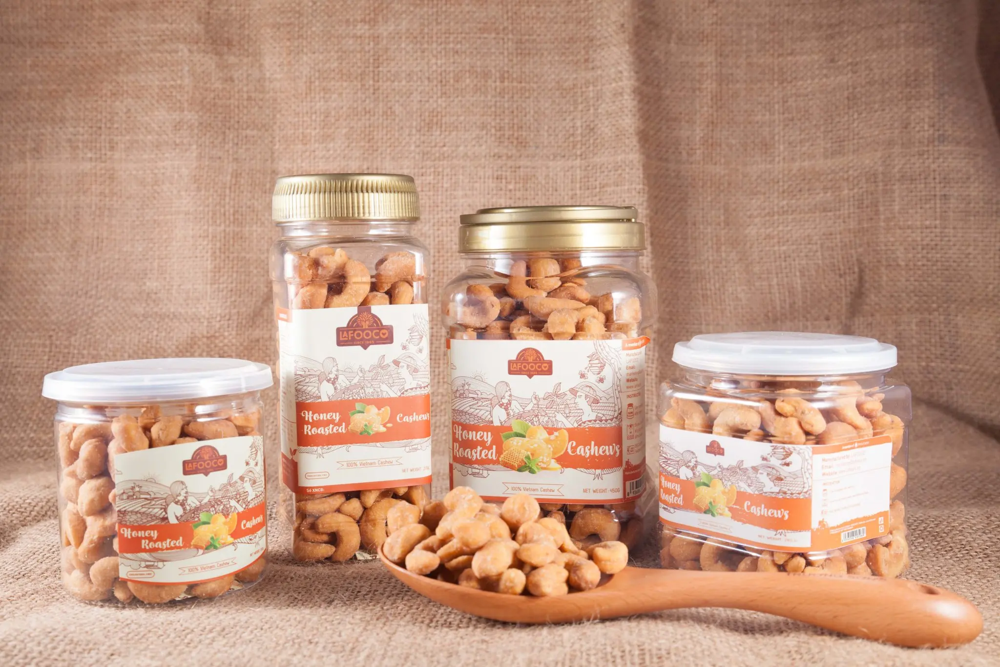 Honey Roasted Vietnam Cashew nuts LAFOOCO 450g Plastic Jars