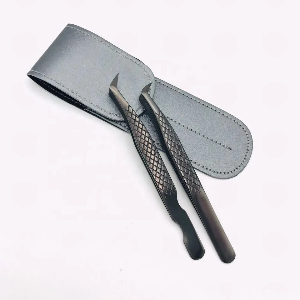 Wholesale Low MOQ Black Plasma Sustainable Steel Mega Volume Eyelash Extension Tweezers Professional Pointed round Boot Tweezer