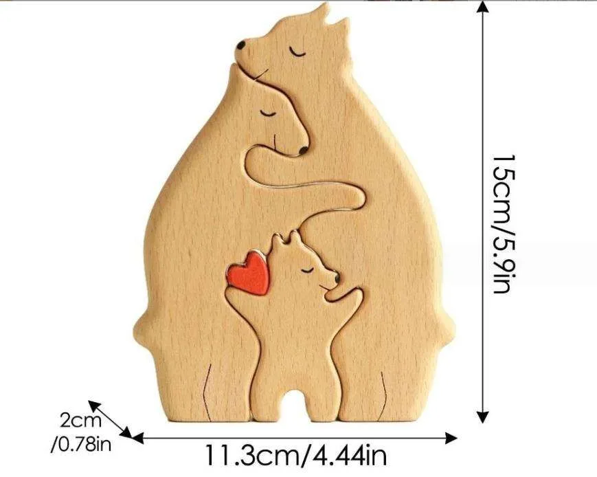 Customized Good Quality Natural Wooden Art Personalized Bear Family Puzzle Home Decor Gift