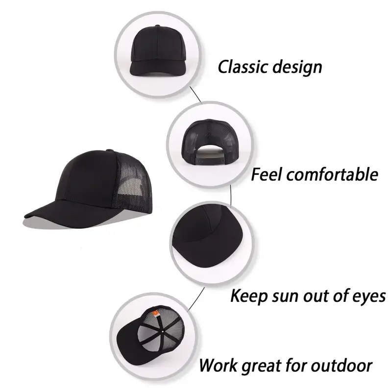 Elegant Cotton Baseball Caps with Mesh Back, 100% Cotton Soft Top, Adjustable, Slight Stretch, Breathable Outdoor Sport Hats