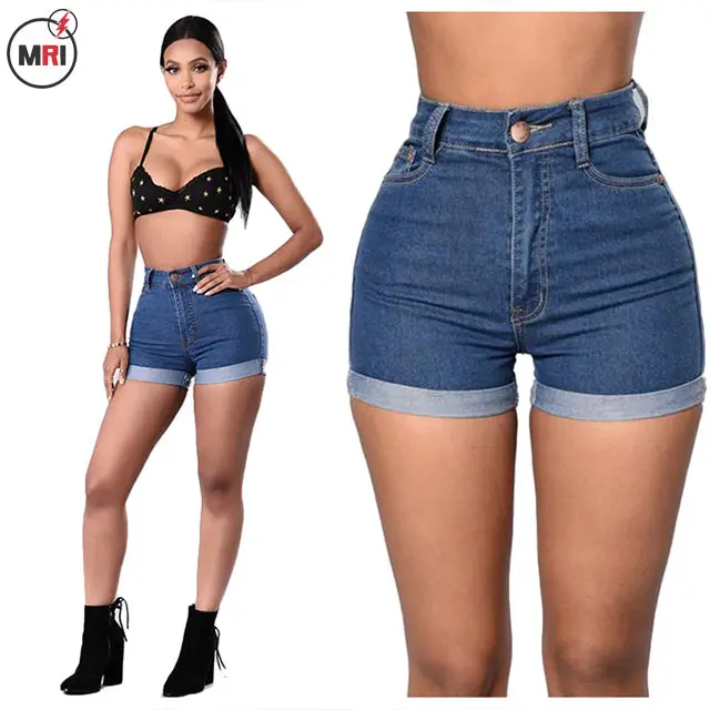 Fashion Comfortable Vintage Grey Denim Women High Waist Denim Shorts Jeans
