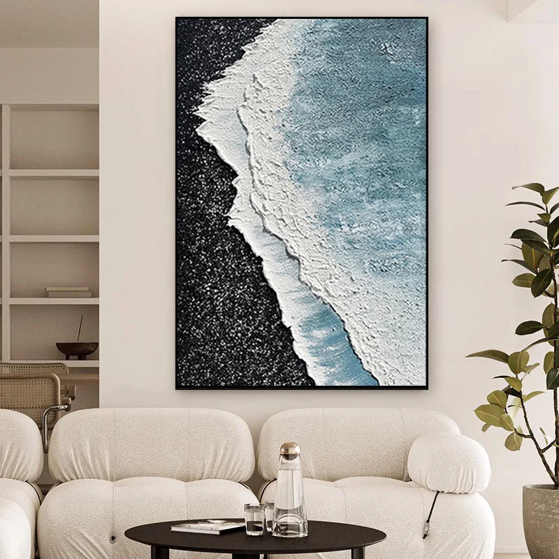 Simple sea wave hand painting painting living room bedroom porch wall decoration Hotel wall decoration