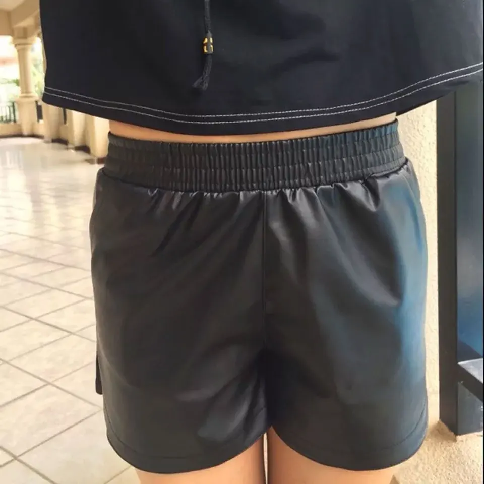 Ladies Faux Leather Shorts Wet Look Biker Hot Pants Elasticated Waist Trousers new Fashion wear biker shorts