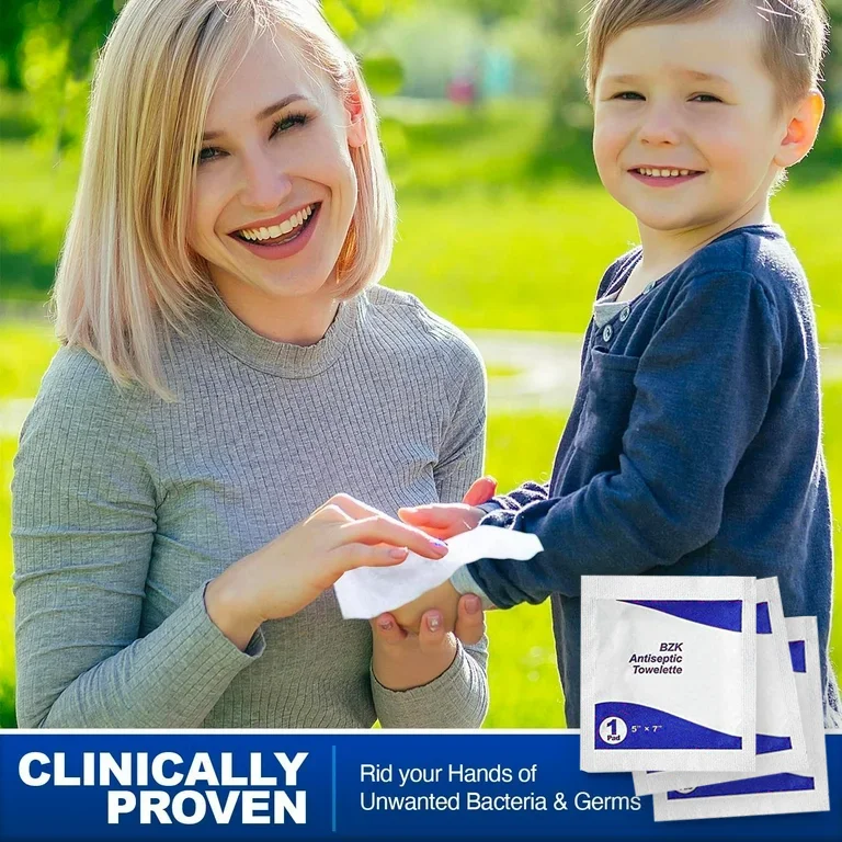 Benzalkonium Chloride Antiseptic Towelette First Aid Wound Hand Sanitizing Wipes for Cleaning Use BZK Wet Wipes