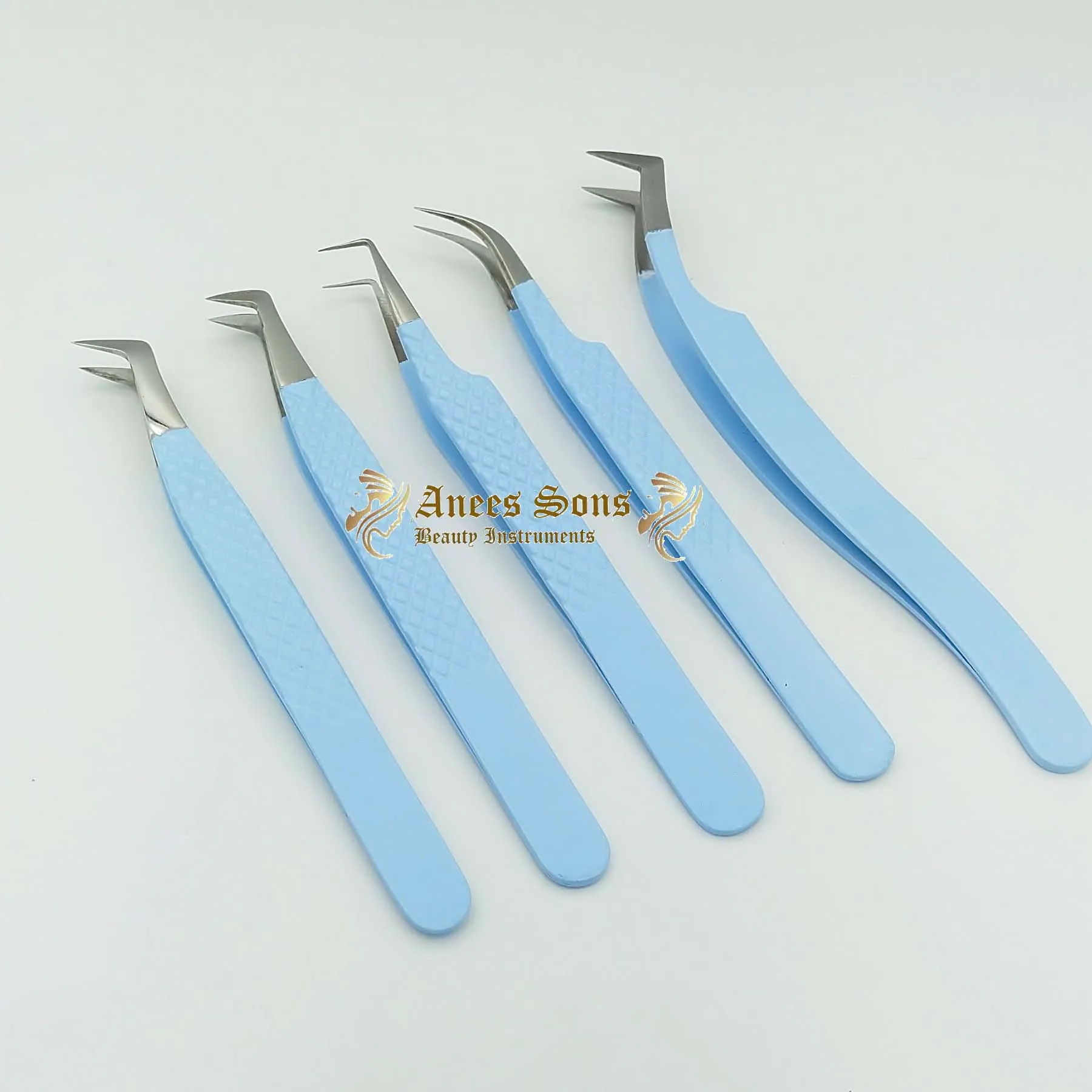 Sky Blue With Silver Tip Japanese Stainless Steel Eyelash Extension Tweezer With Private Label Lash Tweezers