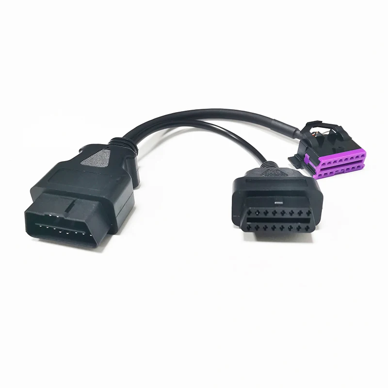 Wholesales Custom 16pin OBD2 Male to Dual Female Extension Splitter Y Cable Replacement For Volkswagen Audi VW Car Diagnostic