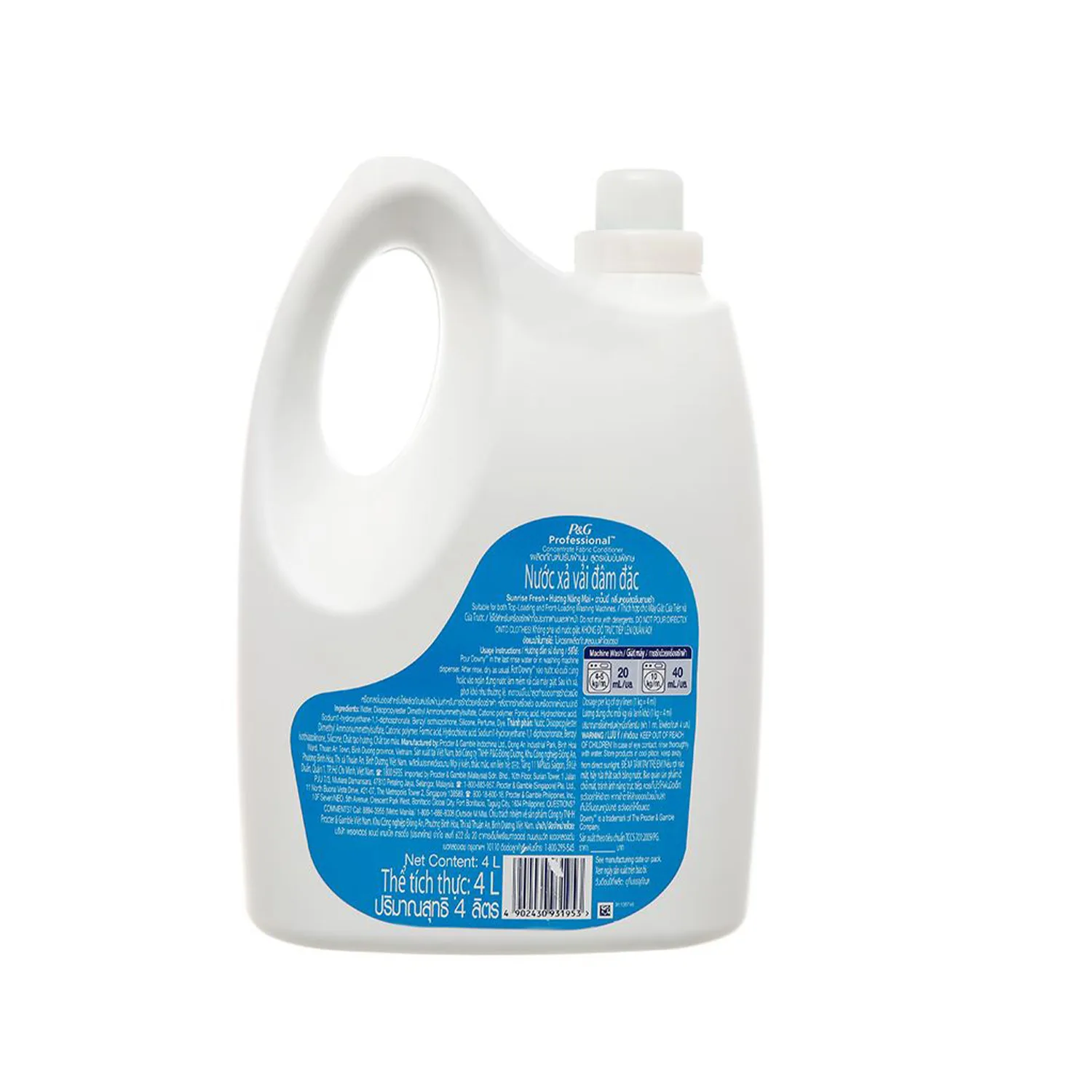 Household Chemicals Dow-ny fabric conditioner softener bottle 4L (Sunrise fresh) - Odor booster gel liquid after clothes washing