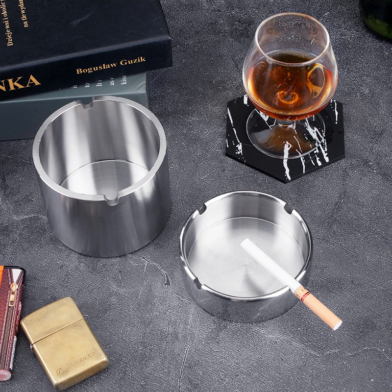 Оптовая продажа, стоячая металлическая серебряная круглая пепельница из нержавеющей стали, цветная пепельница с логотипом на заказ, для дома