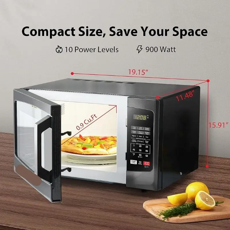 EM925A5A-BS Countertop Microwave Oven 0.9 Cu Ft With 10.6 Inch Removable Turntable 900W 6 Auto Menus