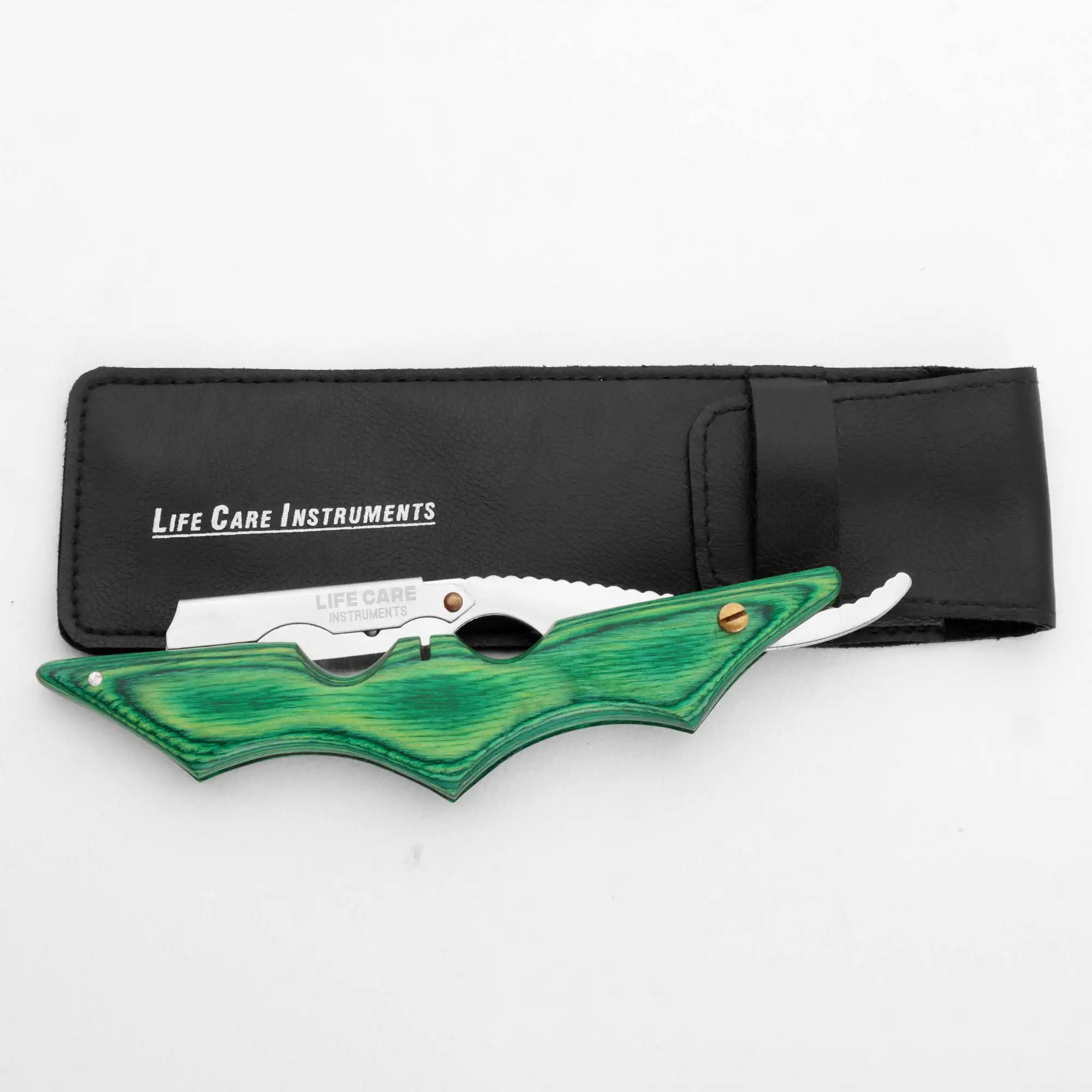 Wooden Handle Barber Razor Cut Throat Shaving Razor with Wooden Handle PU Leather Cover Made by Life Care Instruments