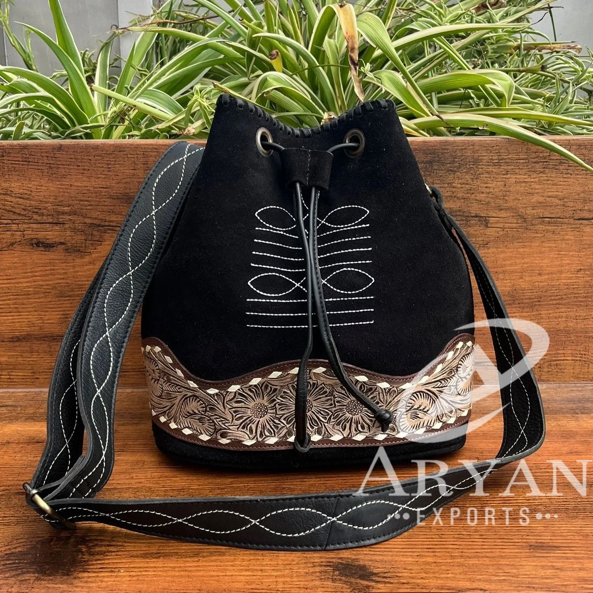 Женская Замшевая сумка-ведро из натуральной кожи