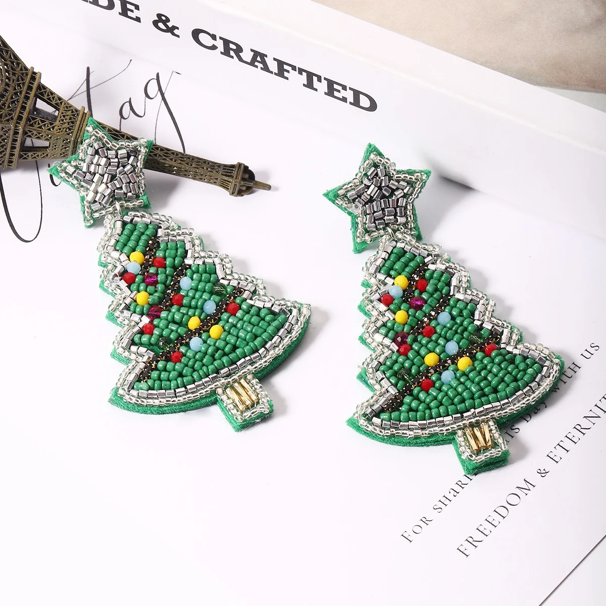 Beaded Drop Earrings,Women Bohemia Bead Dangle Earrings Boho Handmade Beadwork Jewelry, Christmas Tree, Star Pendant Earrings