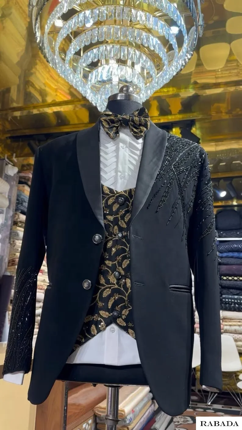 Black & Maroon Hand Embroidered Suit ,Jodhpuri Sherwani Men, Wedding Jodhpuri Indian Jacket Custom Designer Suit Mens Suit