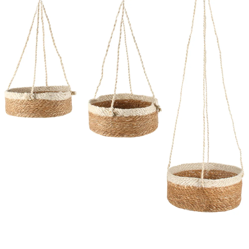Wholesale 3 Piece Cotton Jute & Seagrass Hanging Planter Set Vintage Outdoor Spots Handwoven from Vietnam