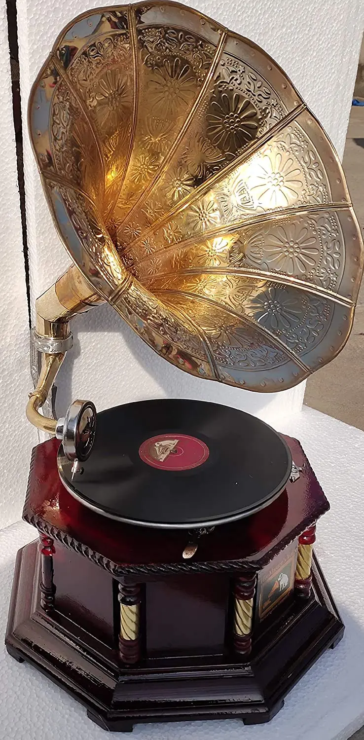 Unique Antique Craft Sheesham Wood Vintage Folding Dummy Gramophone   Handmade Royal and Vintage Dummy Wooden Brass Combination
