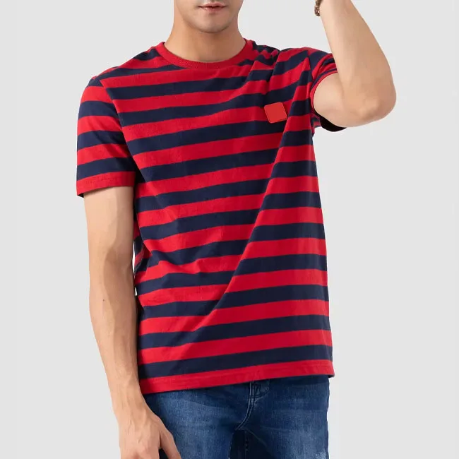 Trending Stylish 100% Cotton Striped Designer Knitted Casual Oversize Unisex Mens O Neck Striped t-Shirt Men Clothing