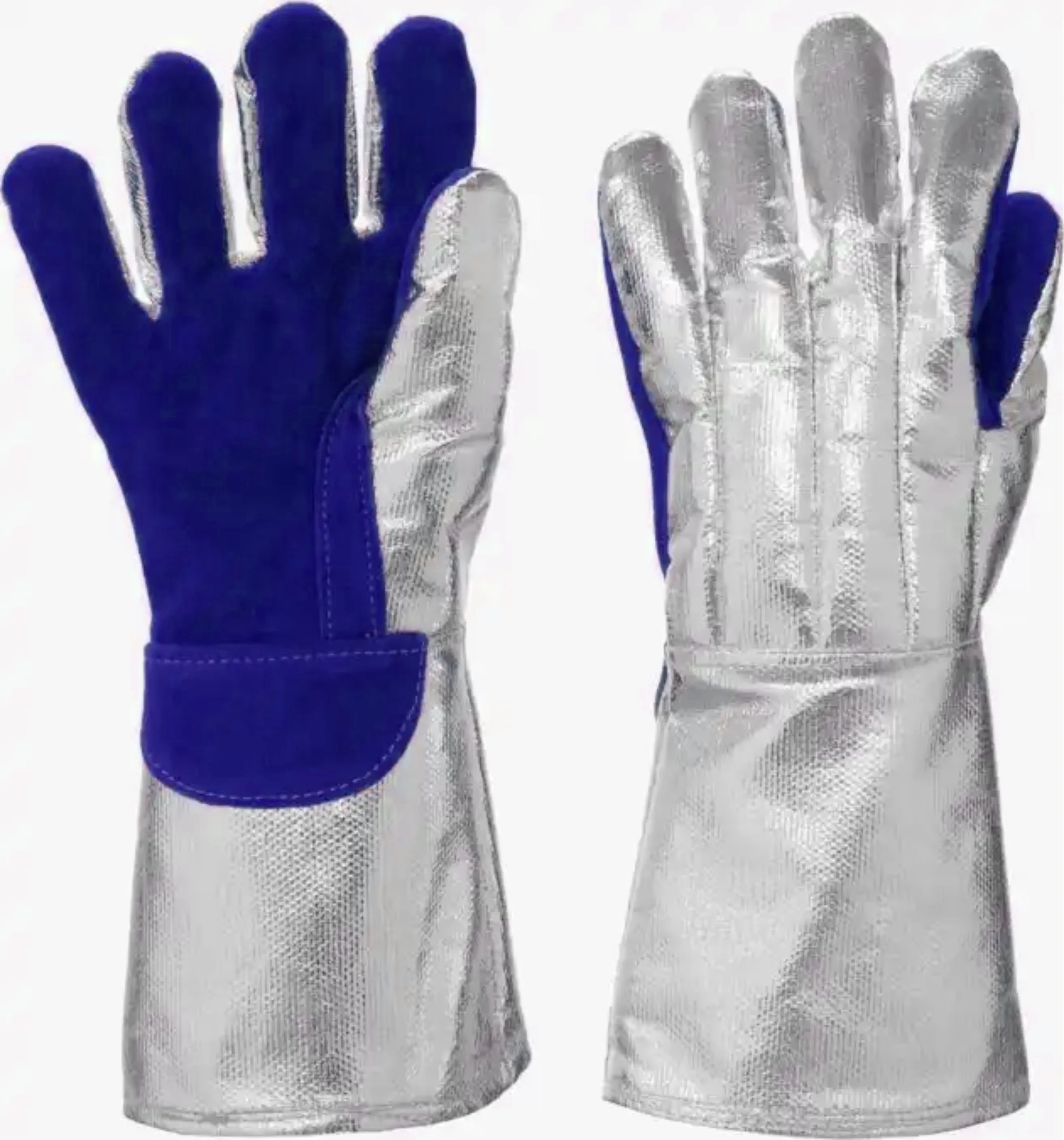 High Temperature Aluminized Cow Split Leather Fire Fighting Gloves Industrial Safety Heat Resistant Work Welders Long Gloves