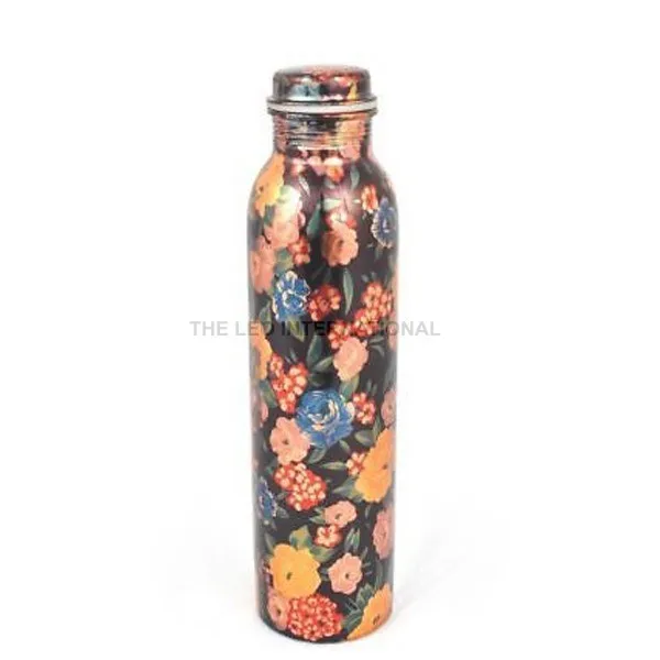 100% real copper metal floral Contemporary print water bottle 3X3X10 Inch 1000 ML capacity yoga gym use