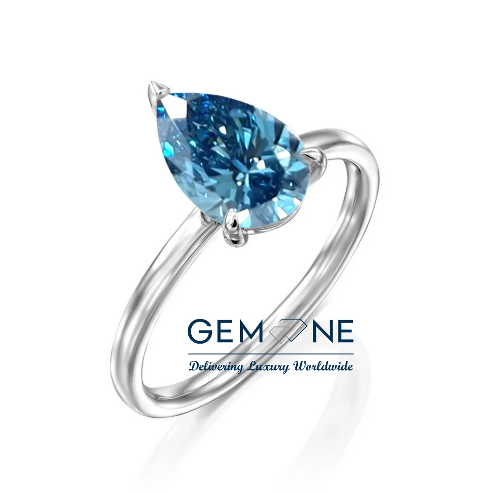 1 Carat IGI Certified Fancy Pear Shape Blue Color Lab Grown Diamond Solitaire Ring 14k Solid Gold,Diamond Solitaire Wedding Ring