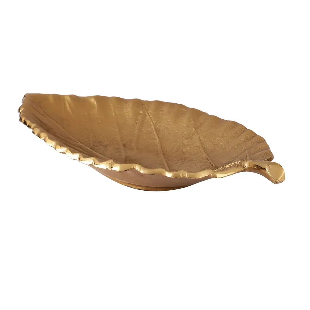 High Quality And Gold Shine Aluminium Leaf Decorative Serving Tray Platter & Decorative Tray for Center Table For
