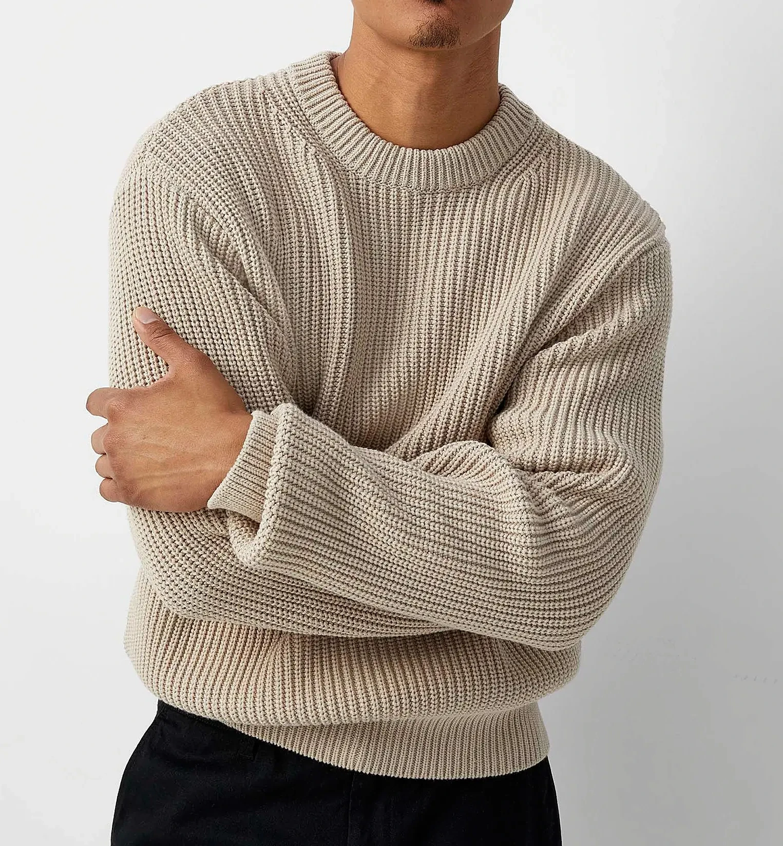 New Winter High Neck Thick Warm  Men Plain Crew Neck RIB Sweaters Jumper Slim Fit Pullover Men Knitwear For Men