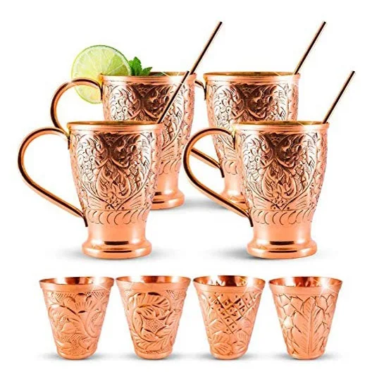 Premium Quality Vintage Modern Engraving Design Mule Mug Copper Wine Mugs Stainless Steel Moscow Mule Mug Bar Accessories Tools