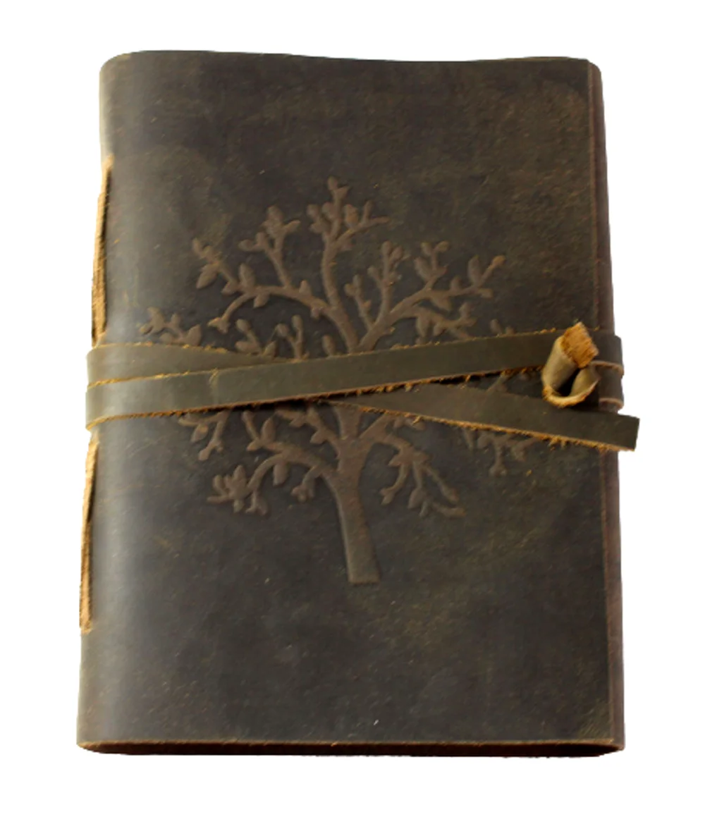 Personalized Organizer Old Tree Of Life Design Embossed Front Cover With Matching Strap Vintage Look Genuine Buffalo Journal