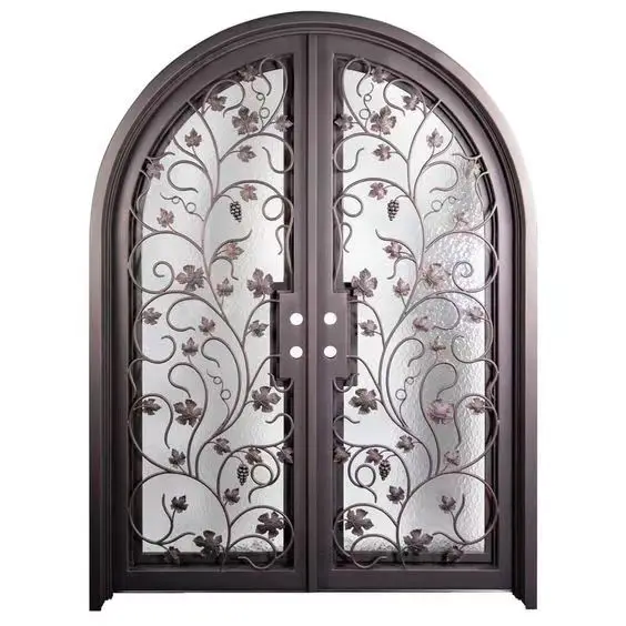 Hot Sale High Quality Modern Screen Design Safety Double Entrance Wrought Iron Door for House