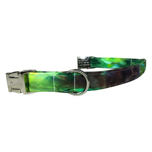 Handmade Dog Collar High Quality Eco-Friendly Pet Supplies Tie Dye Hemp Cotton Pet Collar with Silver Buckle & D-Ring