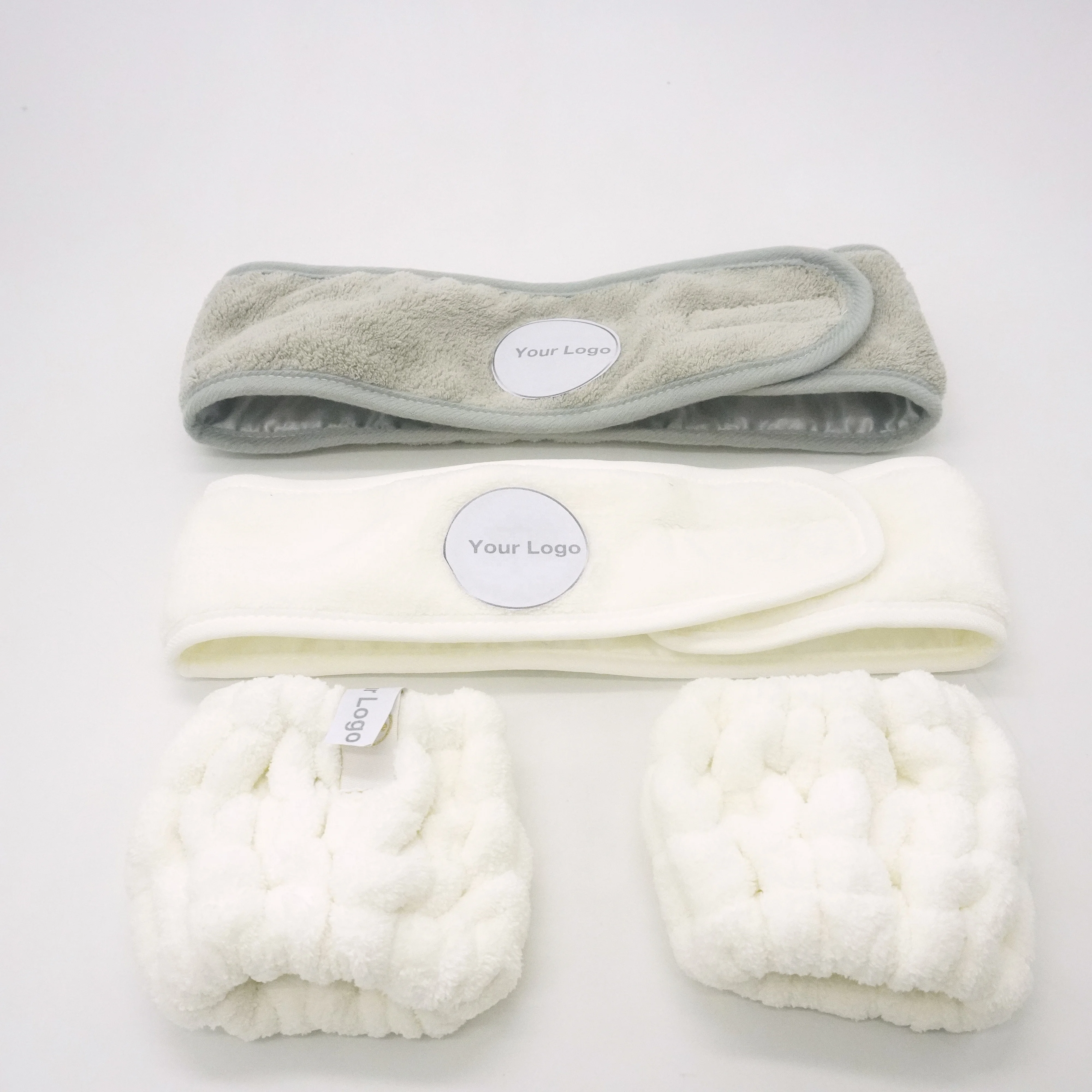 stain silk luxury spa headband set wrist cuff wash band face wash set for lady facial support to do custom logo