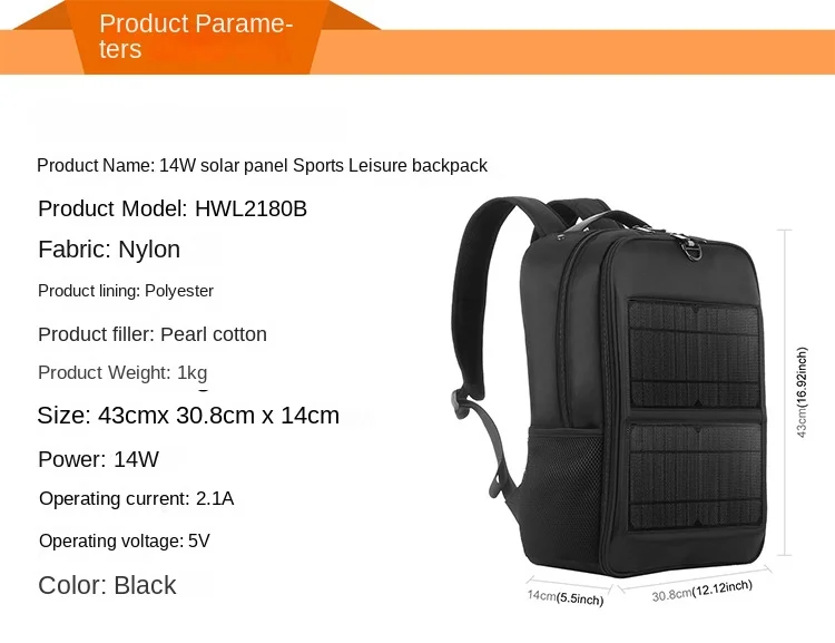 14w solar panel bag solar bag solar powered bag with USB earphone socket