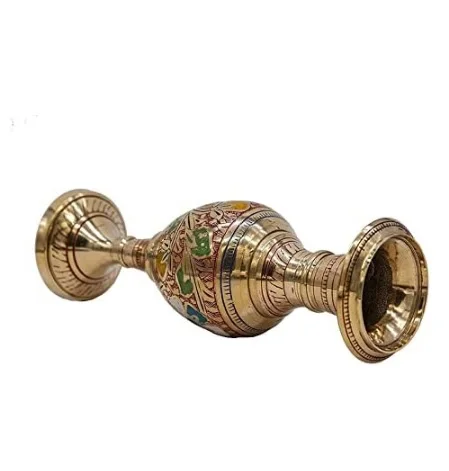 Hand Crafted Brass Flower Vase Brass Flower Pot for Office and Home Decor with Multicolor Design and Nakarshi. Size -27x14