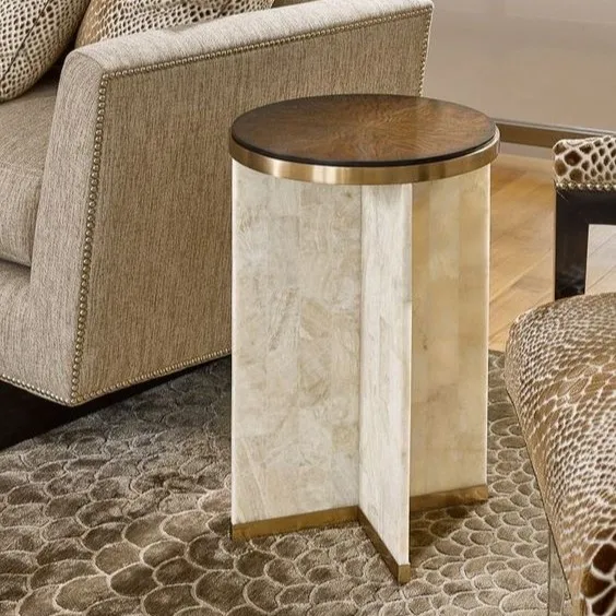 Black Marble With Round Metal Golden Attached Design Side Sofa Coffee Table Home Decor New Design