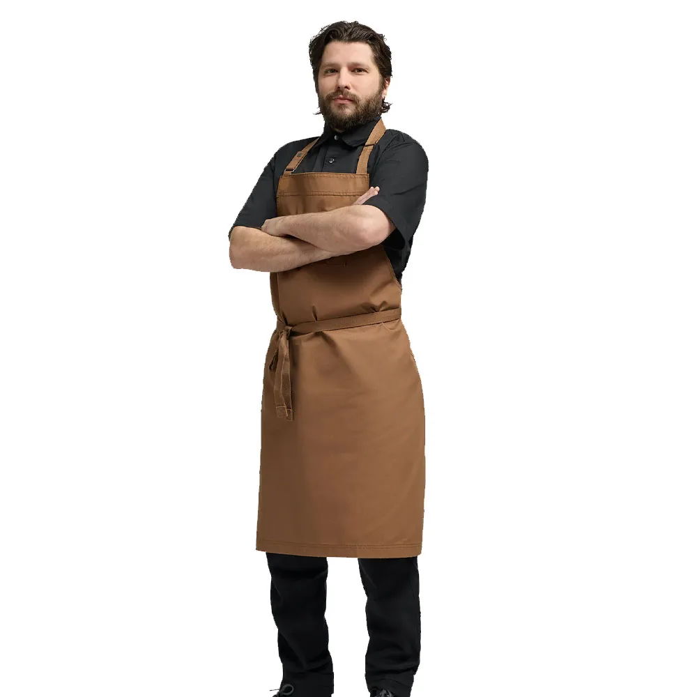 High Quality Men Brown Colour Cotton Canvas Full length Chef Aprons With Front pockets For Sale Customized Kitchen Aprons