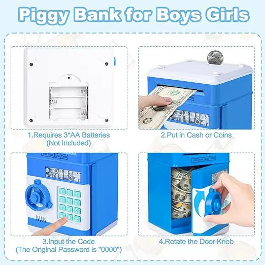 Auto Scroll Cash Safe Box Electronic Piggy Bank for Kids, Money Bank with Password Cute Mini ATM Piggy Bank Coin Can
