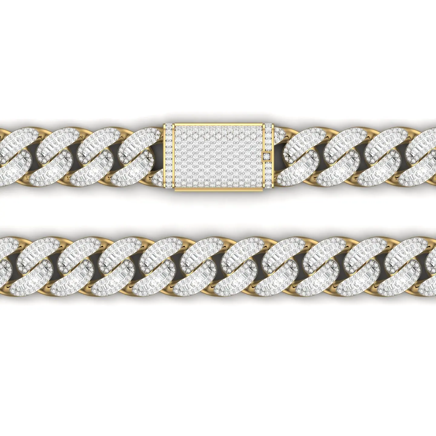 Round and Baguette with Taper Baguette Diamond Cuban Hip Hop bracelet in 14k Yellow Rose and White Gold