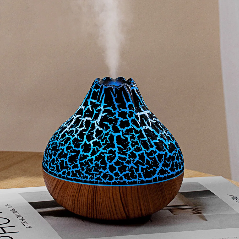 Wood Grain H20 Steam Diffuser Humidifiers Volcano Fire Portable Desktop Mini Water Mist Air Humidifier Diffuser With Night Light