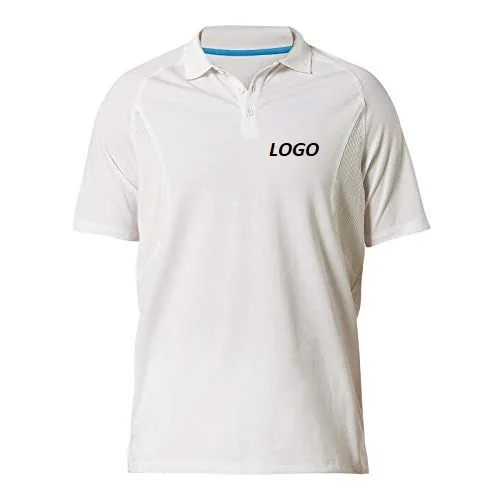 Manufacturer Customized Whole Sale Cricket Polo T Shirt White Short Sleeve Match Team wear Cricket Jerseys Training Shirts