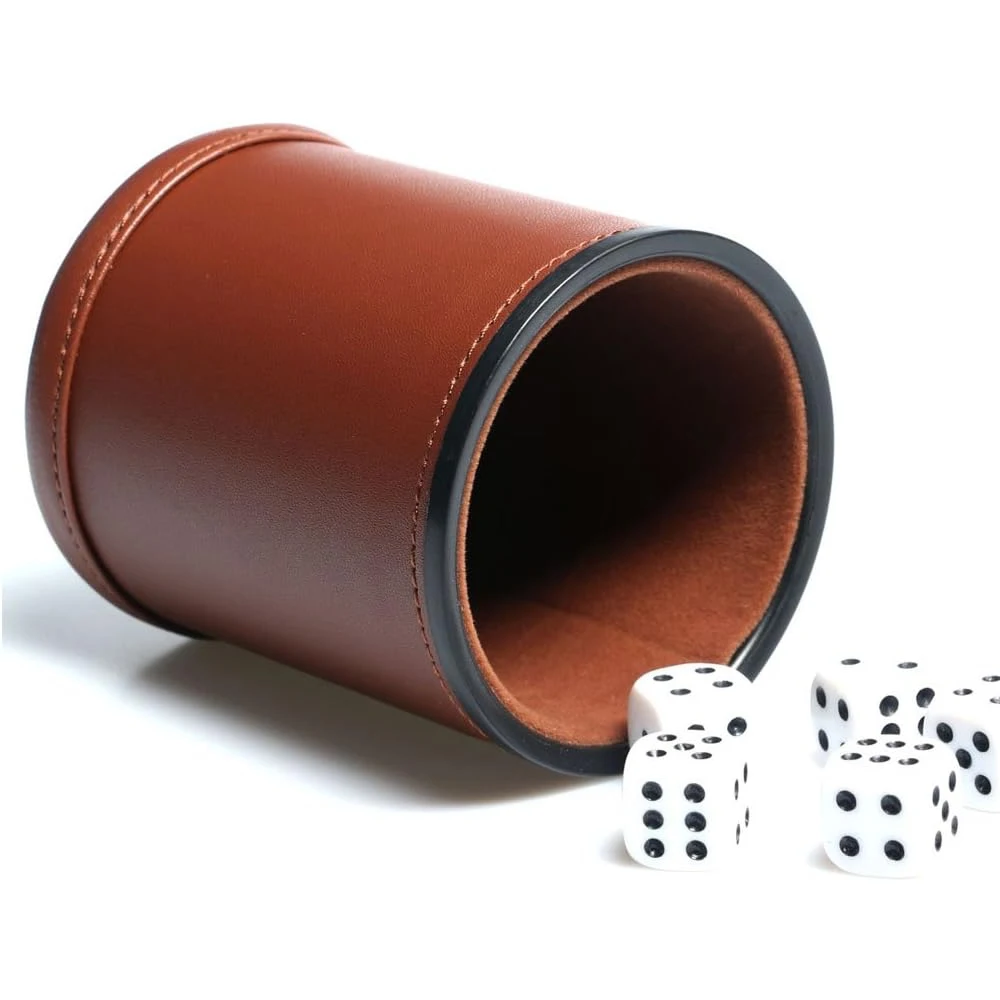 low price Dice Cup Casino Bar Family Entertainment Dice Game Straight Cups OEM brown Leather dice cup