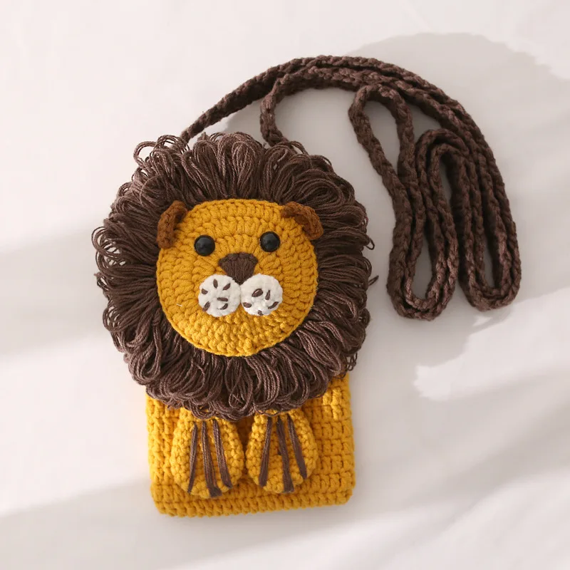 Handmade Lion Mini Bag Phone Case Cell Phone Holder Crossbody Bag Summer Crochet Purse for Toddler Shoulder Bag Purse Gifts