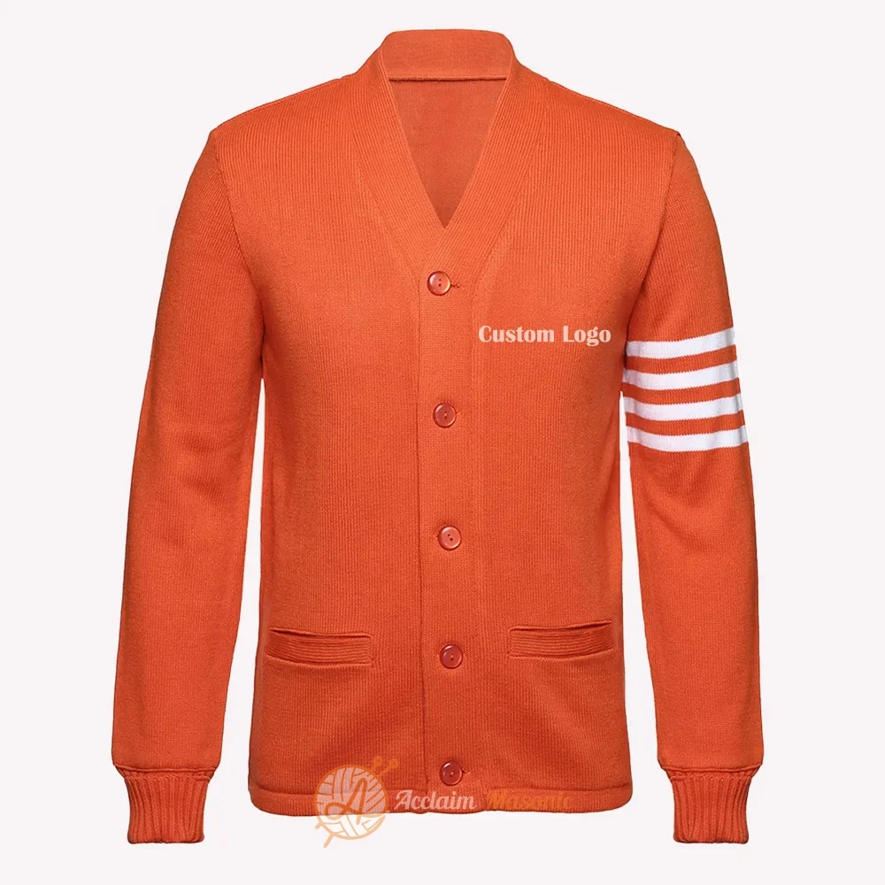 Knitwear Custom Clothing Manufacturer Jacquard V-neck Cuffs Contrast Fluffy Long Sleeve Knit with button Sweater Mens Cardigan