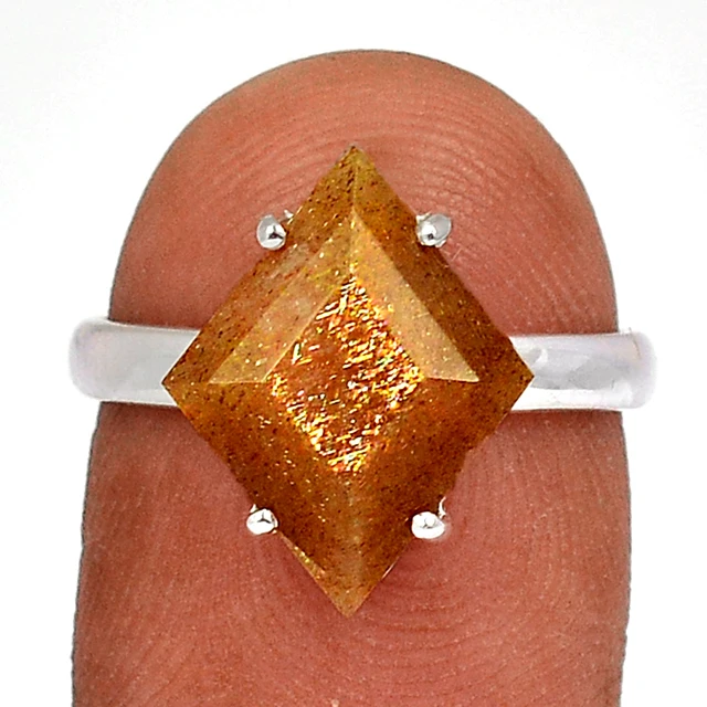 Fashionable Boho 925 Sterling Silver & 14K Gold Ring with High Quality Golden Sunstone Hot Fashion Jewelry for Women Men Girls