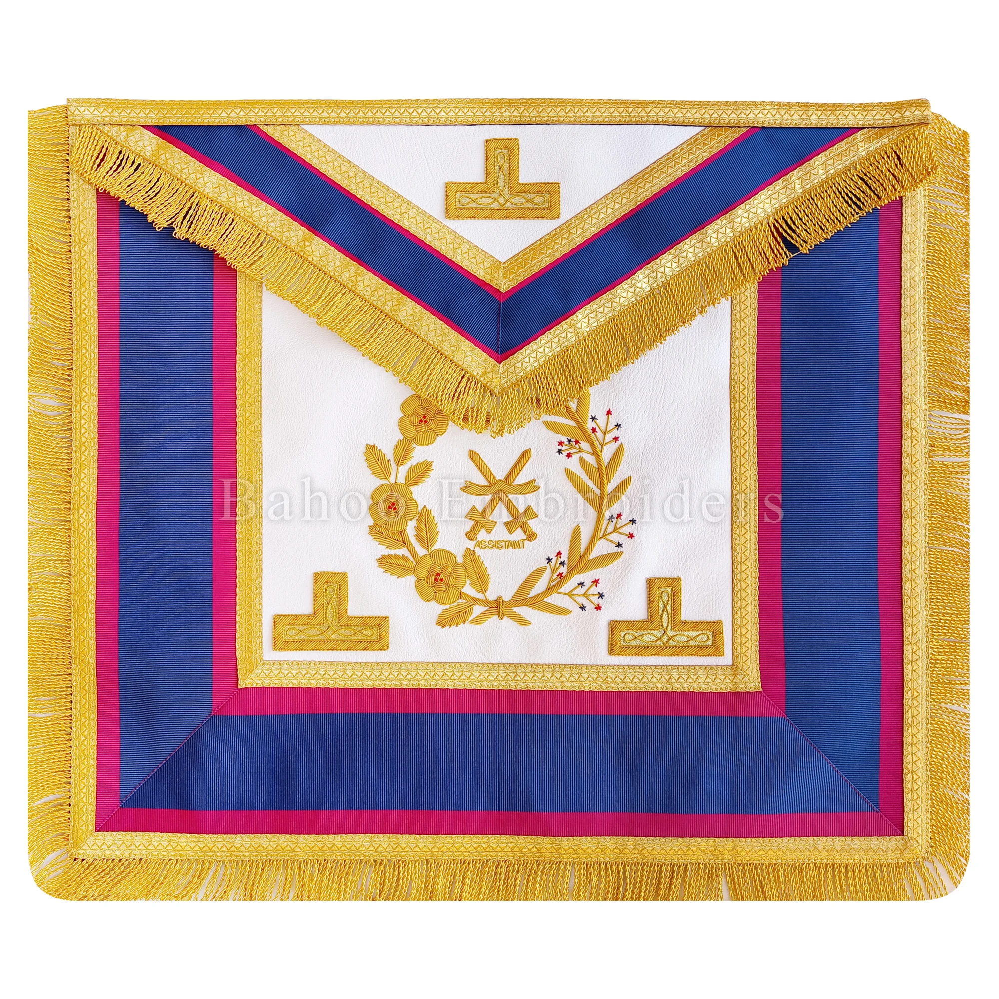 MARK GRAND RANK REGALIA DRESS APRON - SWORD BARRIER - GOLDEN FRINGE AND THREE HAND EMBROIDERED LEVELS AND LOGO (BH-M-654)