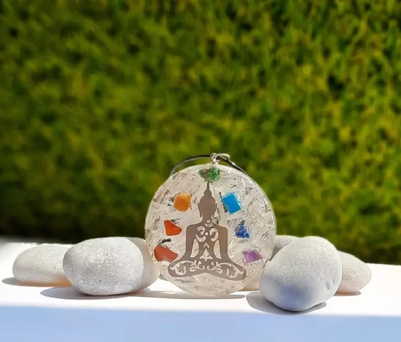 Selenite Stone With 7 Chakra Stone With Buddha Logo Energy Orgone Gemstone Pendant