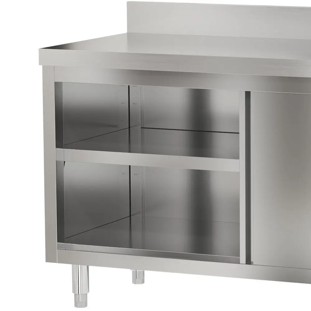 Stainless Steel Commercial Kitchen Work Table with Sliding Door Storage Cabinet